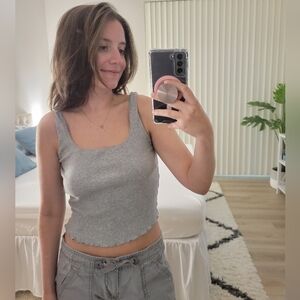 Active USA Gray Ribbed Crop Tank Top